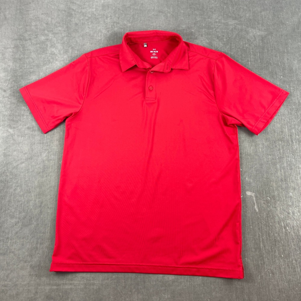 Under Armour Mens Medium Red Polo Shirt Loose Short Sleeve Athletic